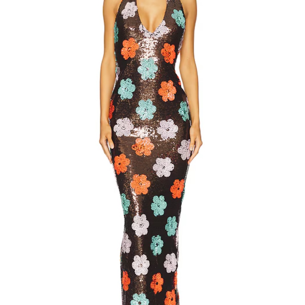 NOOKIE Floral Sequin Halter Dress